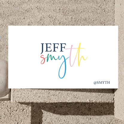 A clean business card design with just colorful text.