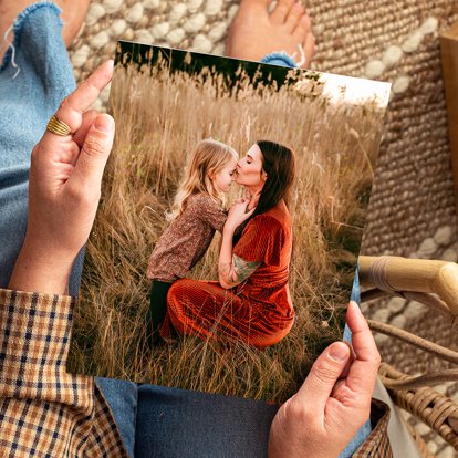 An 8x10 photo print of a mother and daughter in a field being held