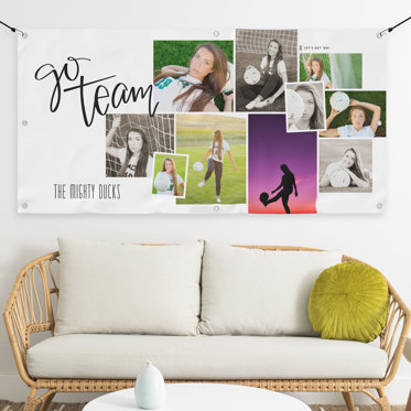 Personalize banner from Mpix featuring a collage of team and individual sports photos on a white background. 