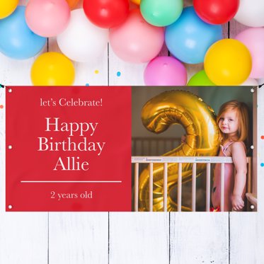 A birthday party themed banner from Mpix with a large personalized photo and room for all the party details. 