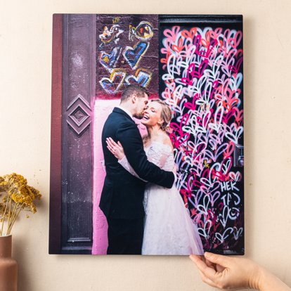 A Large Metal Print of a couple on their wedding day. 