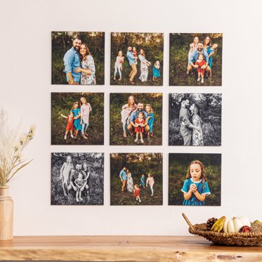 A 3x3 display of our frameless photo tiles