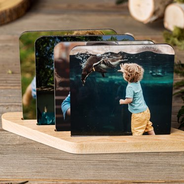 Mpix Photo Coaster Set with Wooden Stand