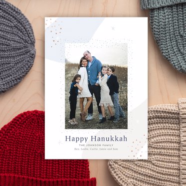 A Hanukkah Card from Mpix with a clean background and "Happy Hanukkah" message with room for a personalized photo. 