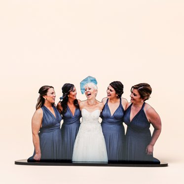Mpix Statuette Photo Cut Out of a bridal party laughing in their wedding attire. 