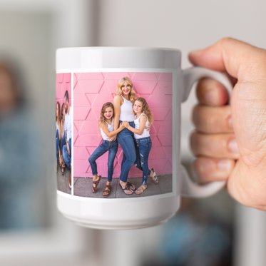 Personalized photo mug from Mpix with a collage of photos ready to be personalized.