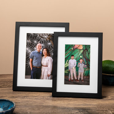 Two Tabletop Framed Photo Prints from Mpix in Black Frames & White Window Mats with Family Photos