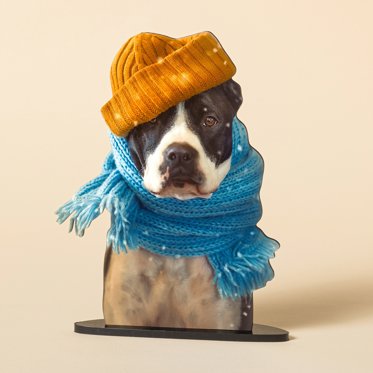 Statuette of a dog in a hat and scarf