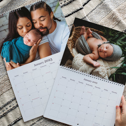 a side by side view of two calendar options to show the difference between the center fold and the top bound calendars