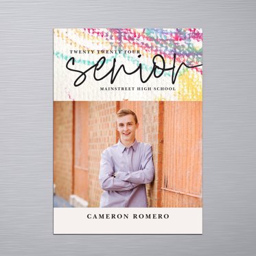 Graduation Announcement magnet from Mpix featuring a personalized photo and a colorfully designed background with room for personalized details