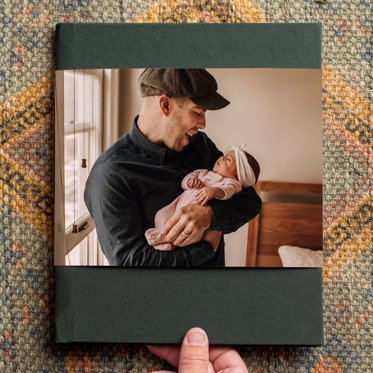 Mpix Premium Hardcover Photo Book with Green Linen Cover and Skinny Photo Dust Jacket