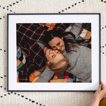 Framed print of couple laying on a flannel blanket