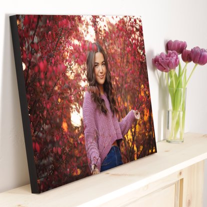 A standout photo print resting on a shelf with a black border