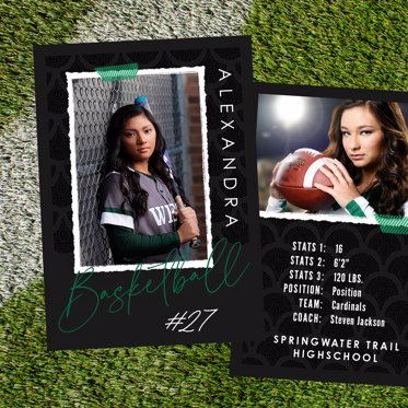 Personalized trader cards from Mpix featuring a photo of a young athlete on the front and back and room for personalized details about your athlete.