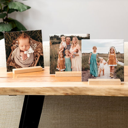 A collection of tabletop photo tiles.