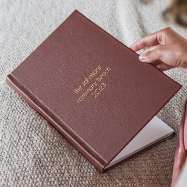 Mpix Signature Photo Album with Gold Debossing and Brown Leather Cover made for a Family Vacation