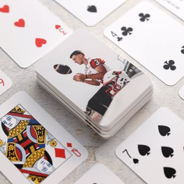 stacks of personalized photo playing cards showing off the premiums tock paper used for printing